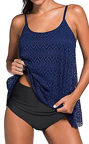 Octopus Figurumspielende Bademode im Oversize Look Tankini Set mit High Waist Slip f5684 Farbe: Tankini Blau, High Waist Slip schwarz T18(ma)-S9(sw), Gr. 46 von Octopus