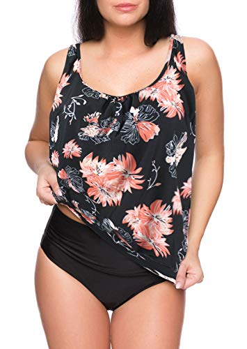 Octopus Oversize Damen Tankini Set Bauchweg mit Slip, Hotpants oder High Waist f5465 Farbe: Tankini Schwarz/Apricot, High Waist Slip G(1448)+S9(sw), Gr. 50 von Octopus