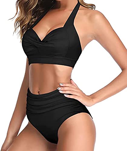 Octopus Trendiger Damen Bügel Bikini 2tlg. Bademode Set High Waist Slip f5674 Farbe: Bikini Oberteil Schwarz, Slip Schwarz B26(sw)-S11(sw), Gr. 38 von Octopus