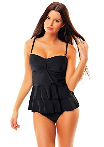 Octopus Unsere Top Tankini Kollektion in verschiedenen Modellen/Farben. Körperschmeichelnd, kaschierend für die perfekte Strandfigur f6048 Farbe: Schwarz/Slip schwarz L(1484)+S4(sw), Gr. 48 von Octopus