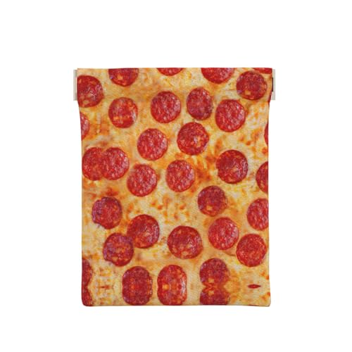 Geldbörse aus Leder mit tropischem Blumendruck, kleine Kleingeldtasche, Geldbörse, Quetschgeldbörse für Männer und Frauen, 3D Pizza Pepperoni, Einheitsgröße, Münztasche von OdDdot