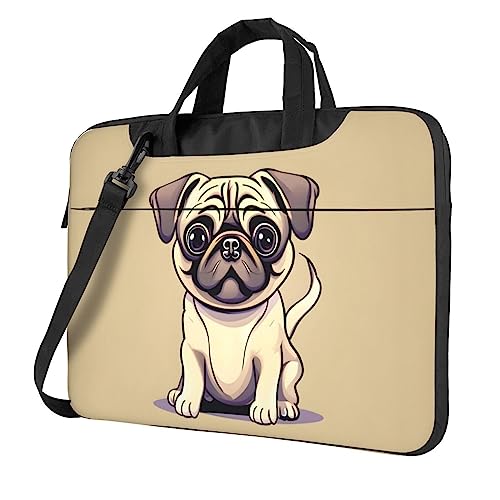 OdDdot Laptoptasche 15,6 Zoll - Weiche Schutztasche - Multifunktionale Umhängetasche mit Griff und Taschen Weiß Natur Grüner Zweig, Lustige Cartoon Mops Welpen Hunde, 14 inch von OdDdot