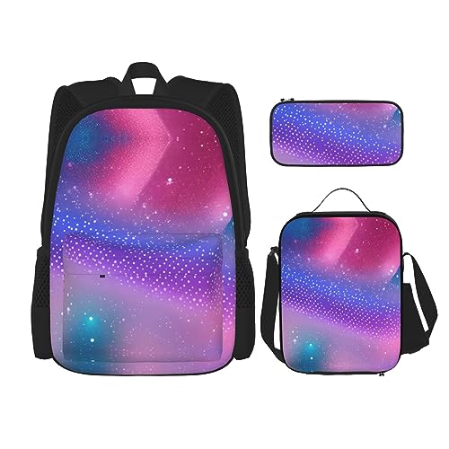 OdDdot Schultaschen-Sets Rucksäcke für Mädchen Schultaschen für Schüler Arbeit Mittagessen Tasche Federmäppchen Unisex Chinesische Landschaftsmalerei, Blau, Rosa und Violett, Einheitsgröße von OdDdot