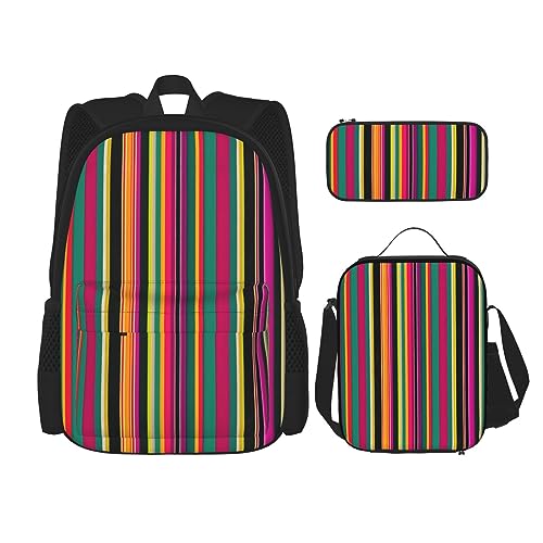 OdDdot Schultaschen-Sets Rucksäcke für Mädchen Schultaschen für Schüler Arbeit Mittagessen Tasche Federmäppchen Unisex Muschel Seestern, Regenbogenfarben gestreift, Einheitsgröße von OdDdot