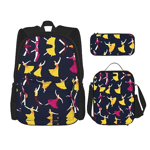 OdDdot Schultaschen-Sets Rucksäcke für Mädchen Schultaschen für Studenten Arbeit Mittagessen Tasche Federmäppchen Unisex Schwarz & Weiß Big Dot, Ballsaal Tanz Kleine Muster, Einheitsgröße von OdDdot