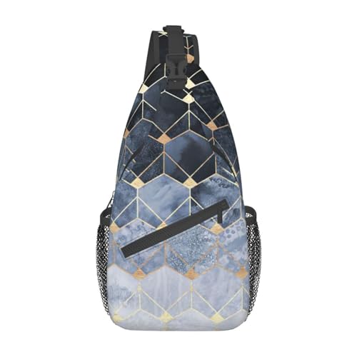 Umhängetasche mit Holzmaserung, Schultertasche, für Damen, Reisen, Wandern, Brusttasche, Tagesrucksack, Blaue Sechsecke und Diamanten, Einheitsgröße von OdDdot