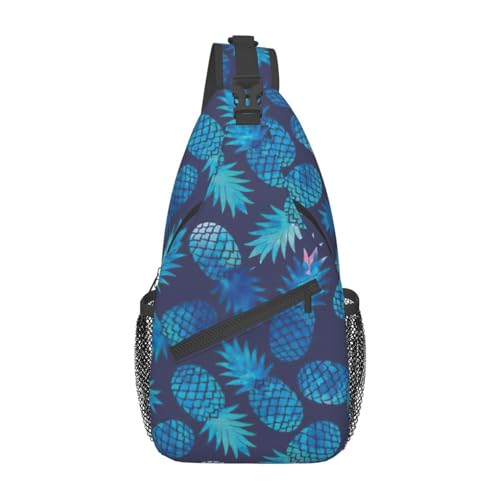 Umhängetasche mit orangefarbenem Sonnenblumen-Druck, Umhängetasche, Schultertasche für Damen, Reisen, Wandern, Brusttasche, Tagesrucksack, Blaue Ananas, Einheitsgröße von OdDdot