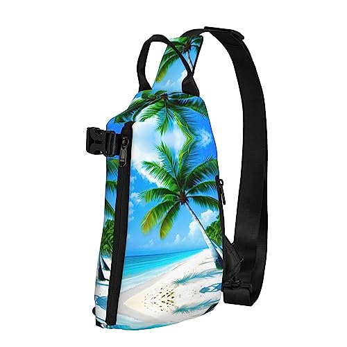 Wasserdichte Polyester-Gürteltasche, langlebig und leicht, Crossbody-Schultertasche für Damen, ideal für Reisen, Stiefmütterchen, Perfektionsdruck, Palmen und blaues Meer, Einheitsgröße von OdDdot