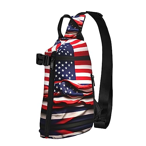 Wasserdichte Polyester-Gürteltasche, langlebig und leicht, Crossbody-Schultertasche für Damen, ideal für Reisen, blau-beige, quadratisches Muster, US-Flagge, Einheitsgröße von OdDdot