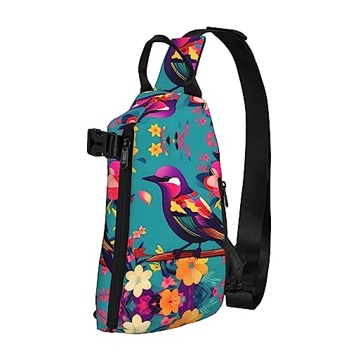 Wasserdichte Polyester-Gürteltasche, langlebig und leicht, Crossbody-Schultertasche für Damen, ideal für Reisen, niedliche Dackel-Hunde, Bunte Blumen Vogel, Einheitsgröße von OdDdot