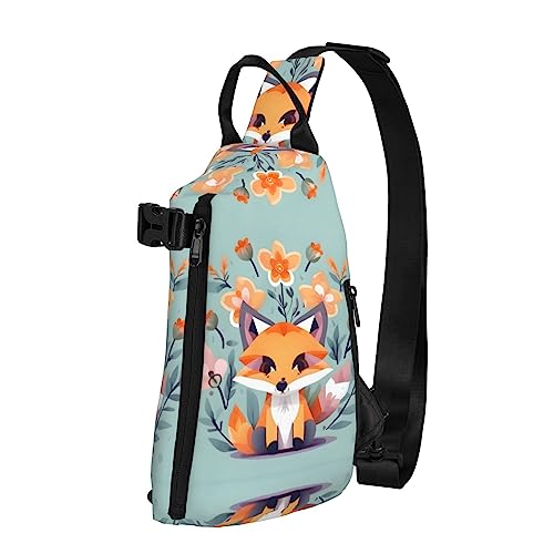 Wasserdichte Polyester-Gürteltasche, langlebig und leicht, Crossbody-Schultertasche für Damen, ideal für Reisen, niedlicher schwarzer Mops, Standard-Skala-2_00x, Niedliche Tierfuchs Blumen, von OdDdot