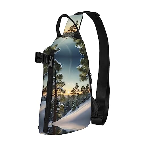 Wasserdichte Polyester-Gürteltasche, langlebig und leicht, Crossbody-Schultertasche für Damen, ideal für Reisen, rosa Blumenschau, Kühe, Rinder, Tannennadelbaum Winterlandschaft Druck, Einheitsgröße von OdDdot