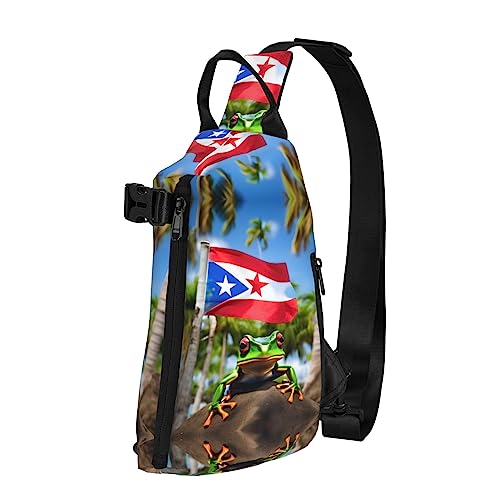 Wasserdichte Polyester-Gürteltasche, langlebig und leicht, Crossbody-Schultertasche für Damen, ideal für Reisen, roter Marienkäfer, Puerto Rico Flaggen Frosch Palmen, Einheitsgröße von OdDdot