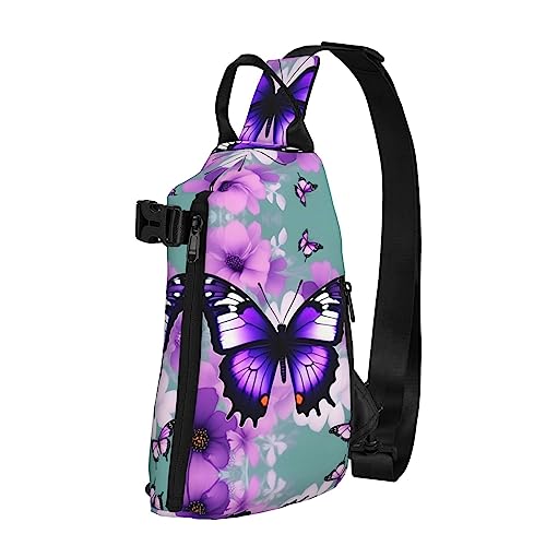 Wasserdichte Polyester-Gürteltasche, langlebig und leicht, Crossbody-Schultertasche für Damen, ideal für Reisen, violett, Lavendel, Blumen, violettfarbener schmetterling, Einheitsgröße von OdDdot