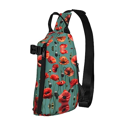 Wasserdichte Polyester-Gürteltasche, langlebig und leicht, Crossbody-Schultertasche für Damen, ideal für Reisen, violette Blumen, Mohnblumen-Aufdruck, Einheitsgröße von OdDdot