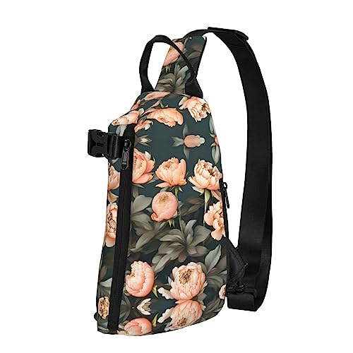 Wasserdichte Polyester-Gürteltasche, langlebig und leicht, Crossbody-Schultertasche für Damen, ideal für Reisen mit Klavier mit Musiknoten, Pfingstrose, Einheitsgröße von OdDdot