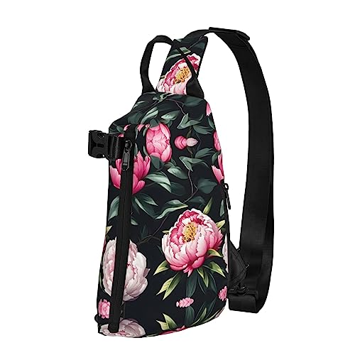 Wasserdichte Polyester-Gürteltasche, langlebig und leicht, Crossbody-Schultertasche für Damen, ideal für Reisen mit Klavier mit Musiknoten, Pfingstrose Blumen Blüte, Einheitsgröße von OdDdot