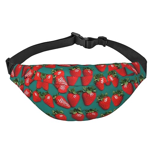 Wasserdichte Gürteltasche aus Polyester mit – leichte und langlebige Umhängetasche für Damen und Herren, Natur, violette Blumen, Wiese, Berglandschaft, Viele Erdbeeren, Einheitsgröße von Odddot