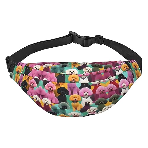 Wasserdichte Gürteltasche aus Polyester mit – leichte und langlebige Umhängetasche für Damen und Herren, lila Schmetterling und Blumen, Pudelhunde, Einheitsgröße von Odddot