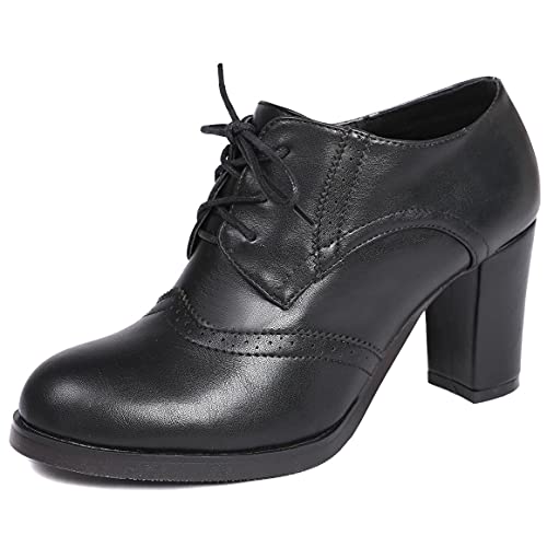 Odema Damen pu-Leder Oxfords Brogue Wingtip schnüren Sich Oben Kleid-Schuhe Chunky-Absatz-pumpen Oxfords 7.5 m us schwarz von Odema