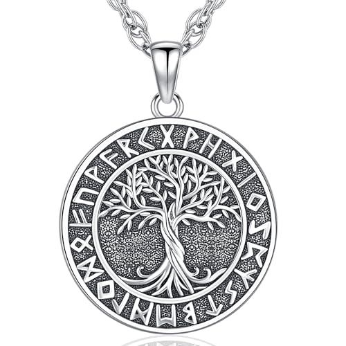 925 Sterling Silber Baum des Lebens Halskette Anhänger Wikinger Kette Lebensbaum Kette Amulett Nordische Viking Schmuck Geschenke für Herren Damen mit Edelstahl Kette 61cm (04) von Odinstone