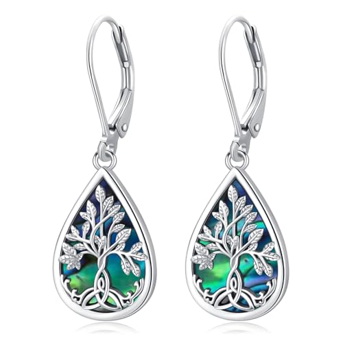 Baum des Lebens Ohrringe für Frauen Mädchen, Sterling Silber Teardrop Abalone Muschel Ohrringe Hypoallergene Dangle Drop Ohrringe Schmuck Geschenke für Frauen von Odinstone