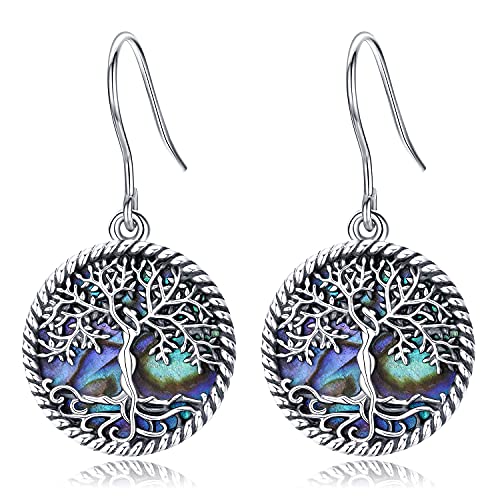 Baum des Lebens Ohrringe, S925 Sterling Silber natürliche Abalone Muschel Tropfen Haken Ohrringe, originelles Design Schmuck allergiefreie Geschenke für Frauen von Odinstone