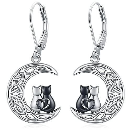 Katze Ohrringe, Damen Ohrringe 925 Sterling Silber Leverback Drop Schwarz Katze Ohrringe Dangle Katzen Schmuck Weihnachten Geburtstag Geschenke für Frauen Mädche von Odinstone