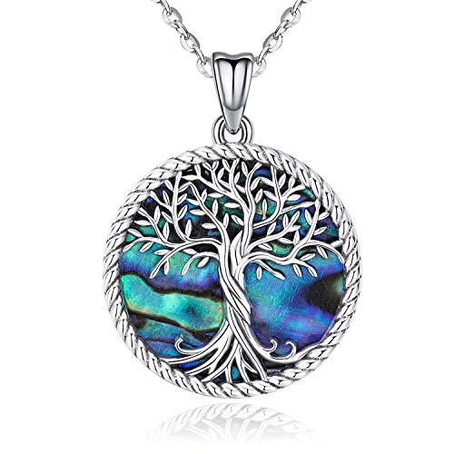 Odinstone Baum des Lebens Halskette, 925 Sterling Silber Abalone Muschel Familie Baum des Lebens Anhänger, Personalisierte Silber Schmuck für Frauen, Besondere Geschenke für Mama/Freundin/Frau von Odinstone