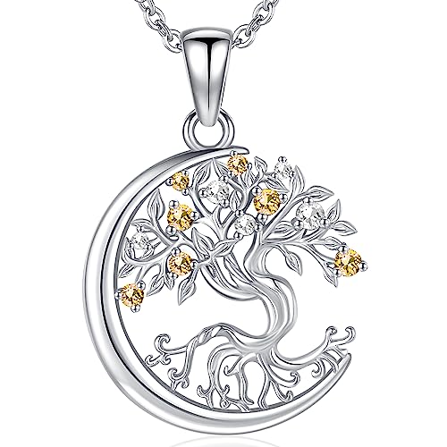 Odinstone Baum des Lebens Halskette für Frauen, S925 Sterling Silber Geburtsstein Halskette Mond Lebensbaum Anhänger Geschenke zum Geburtstag für Frau Mama Oma Schmuck Geschenke von Odinstone