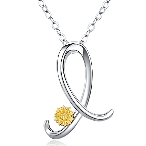 Odinstone Buchstaben Kette, Damen Namen Sterling Silber Anhänger Alphabet Initialen Halskette für Frauen Mit Sonnenblume Geschenke für Frauen Damen Mädchen (I) von Odinstone