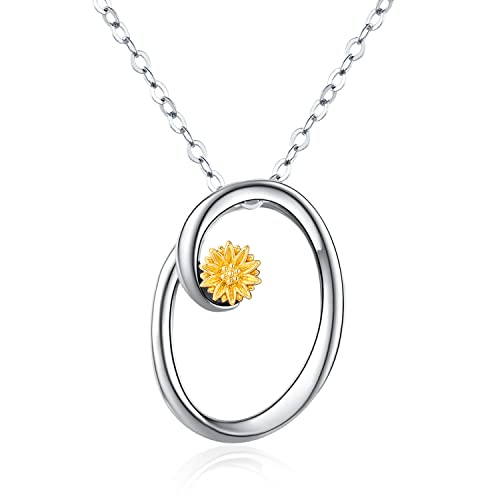 Odinstone Buchstaben Kette, Damen Namen Sterling Silber Anhänger Alphabet Initialen Halskette für Frauen Mit Sonnenblume Geschenke für Frauen Damen Mädchen (O) von Odinstone