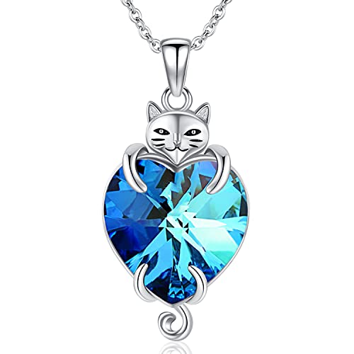 Odinstone Katze Kette Damen Katze Anhänger 925 Sterling Silber Katze Halskette mit blauem Kristall Schmuck Geschenke für Frauen Mädchen von Odinstone