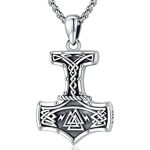 Odinstone Thor's Hammer Herren Kette Wikinger Mjölnir Halskette Anhänger Sterling Silber 925 Thors Hammer Anhänger mit Keltischer Knot Nordischer Wikinger Schmuck für Männer Herren von Odinstone