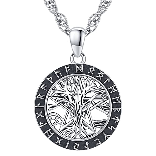 Odinstone Wikinger Schmuck Baum des Lebens Damen Wikinger Kette Pentagrama Halskette Anhänger 925 Sterling Silber Geschenk für Frauen mit Edelstahlkette 60cm von Odinstone