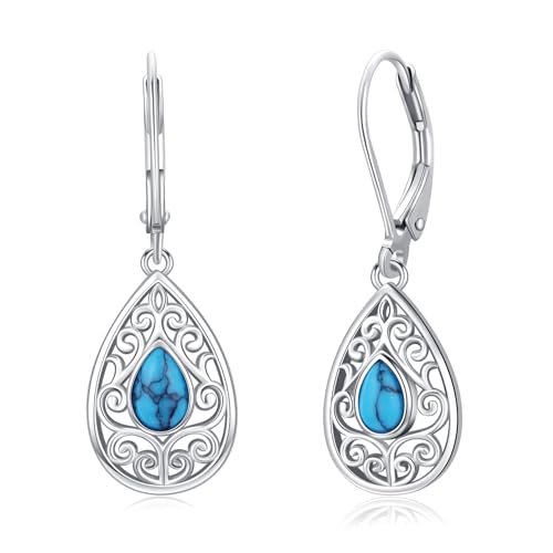 Türkis Ohrringe 925 Sterling Silber Wassertropfen Filigran Tropfen Ohrringe für Damen Leverback Creolen Schmuck für Mädchen von Odinstone