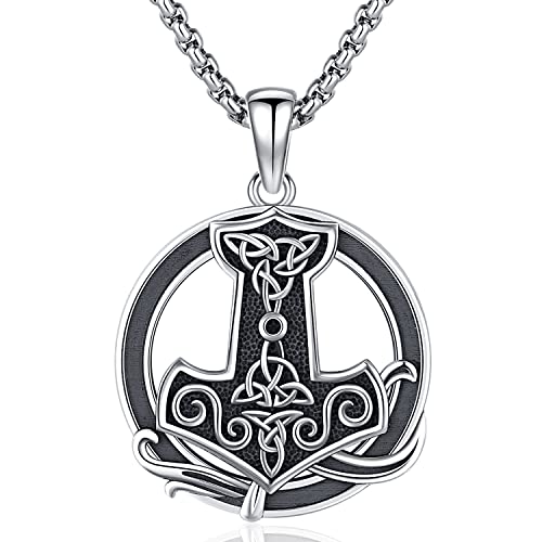 Thors Hammer Halskette Wikinger Schmuck 925 Sterling Silber Vikings Kette Anhänger Thors Hammer mit Keltischer Odin Nordischer Wikinger Schmuck für Männer Herren von Odinstone