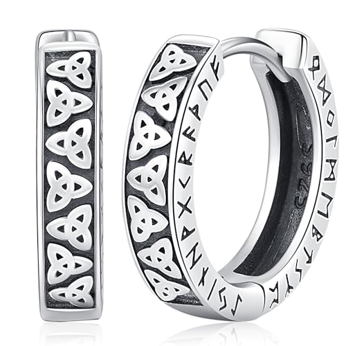 Unisex Creolen Ohrringe 925 Sterling Silber keltischer Knoten Klein Creolen Kreis Ohrringe Rune Keltischer Schmuck Damen Mama Männer von Odinstone