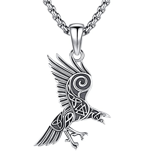 Vikings Raven Kette für Herren Wikinger Schmuck 925 Sterling Silber Wikinger Raven Anhänger Halskette Nordische Mythologie Schmuck Geschenke für Herren Damen von Odinstone