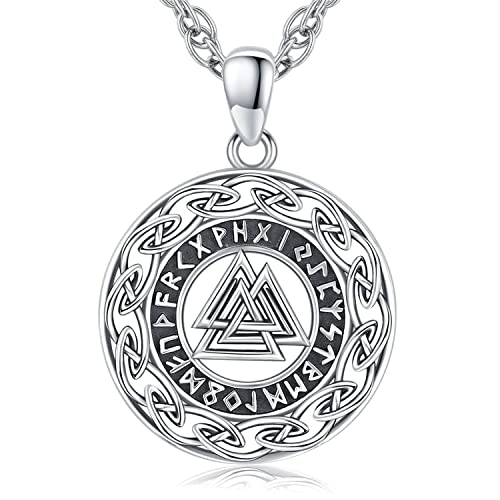 Wikinger Halskette Herren 925 Silber Vegvisir Anhänger Keltischer Knoten Valknut Wikinger Amulett Nordische Schmuck für Herren Damen mit Edelstahl Kette 61cm von Odinstone