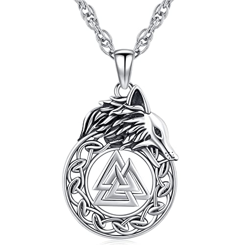 Wikinger Schmuck Viking Kette Herren Halskette 925 Sterling Silber Valknut Anhänger Nordische Mythologie Wolf Rune Keltischer Knoten Schmuck für Damen Herren von Odinstone