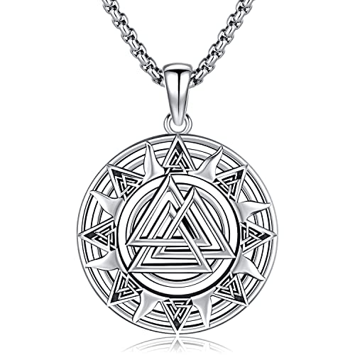 Wikinger Schmuck Viking Kette Herren Halskette 925 Sterling Silber Valknut Anhänger Nordische Mythologie Wolf Rune Keltischer Knoten Schmuck für Damen Herren von Odinstone