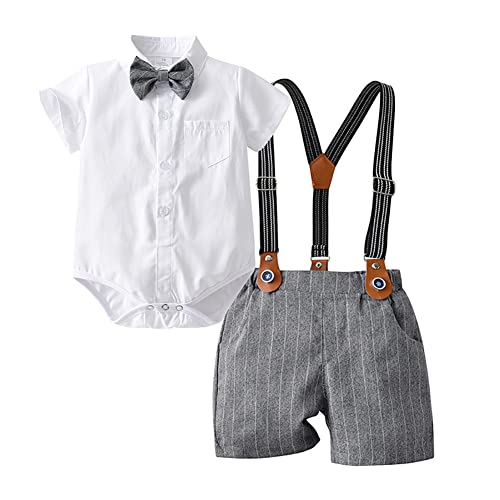 Anzug Baby Jungen Kurzarm Strampler Hemd + Fliege + Hosenträger + Shorts 4tlg Hochzeit Festlich Taufe Babykleidung 1. Geburtstags Outfit Taufkleidung Taufanzug Taufbekleidung Grau 3-6 Monate von Odizli