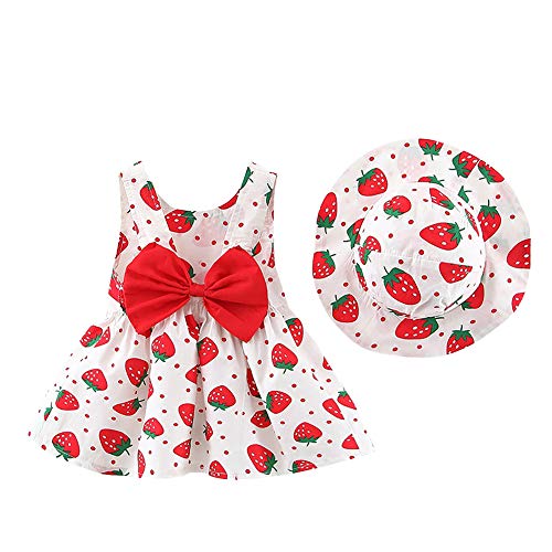 Baby Mädchen Kleidung Kleinkind Schöne Sommer Ärmellos Schleife Prinzessin Tütü Kleid A Linien Schaukel Sommerkleid+Stroh Hut 1. Geburtstag Babykleidung Festliches Taufkleid Rot Weiß 6-12 Monate von Odizli