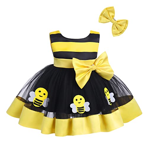 Baby Mädchen Tüllkleid Festlich Prinzessin Kleid Bienen Kostüm+Haarspangen Babykleidung 1. Erster Geburtstag Outfit Halloween Weihnachten Karneval Cosplay Faschingskostüme Gelb-Biene 6-12 Monate von Odizli