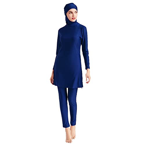 Burkini Damen Muslim Lang Große Größen Frauen Muslimische Badeanzug Bademode Islamische Arabische Jilbab Langarm UV Shirt+Badehose+Badekappe Hijab Kopftuch Khimar 3tlg Schwimmanzug Navy Blau XL von Odizli