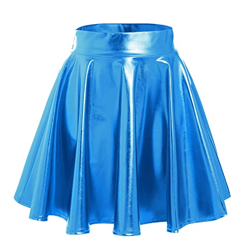 Damen 80er 90er Tellerrock Frauen Lack Lederrock Wetlook Holographic Mini Skater Kurz Rock Metallic Glitzer Faltenrock Neon Party Karneval Fasching Rave Outfit Space Alien Kostüm Blau XXL Damen 80er 90er Tellerrock Frauen Lack Lederrock Wetlook Holographic Mini Skater Kurz Rock Metallic Glitzer Faltenrock Neon Party Karneval Fasching Rave Outfit Space Alien Kostüm Blau XXL von Odizli