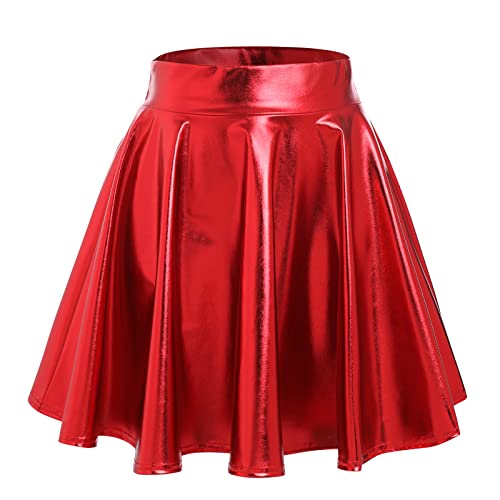 Damen 80er 90er Tellerrock Frauen Lack Lederrock Wetlook Holographic Mini Skater Kurz Rock Metallic Glitzer Faltenrock Neon Party Karneval Fasching Rave Outfit Space Alien Kostüm Rot L Damen 80er 90er Tellerrock Frauen Lack Lederrock Wetlook Holographic Mini Skater Kurz Rock Metallic Glitzer Faltenrock Neon Party Karneval Fasching Rave Outfit Space Alien Kostüm Rot L von Odizli
