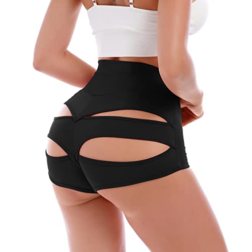 Damen Shorts Pole Dance Outfit Sexy Rüschen Hot Pants High Waist Figurformend Shaping Mini Tight Bikini Shorts Sommer Kurze Hose Sweatpants Laufshorts Yoga Gym Festival Rave Techno Hotpants Schwarz S von Odizli