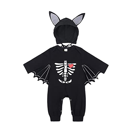 Halloween Kostüm Baby Mädchen Jungen Neugeborene Fledermaus Batman Verkleiden Lächeln Kürbis Schädel Skelett Langarm Strampler Body Overall Hut Umhang Cosplay Faschingskostüm 6#Schwarz 0-6 Monate von Odizli